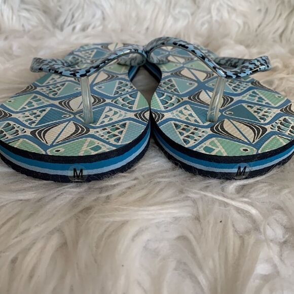 VERA BRADLEY go fish rubber flip flops in cool blue teal back color combo - Picture 3 of 9
